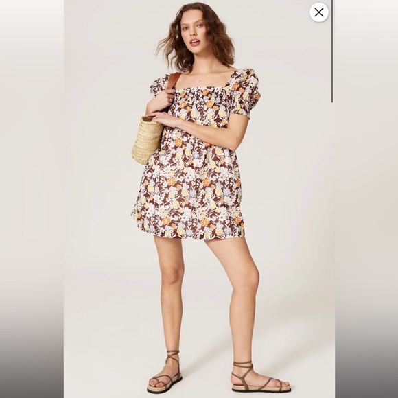 Tory Burch Printed Smocked Puff Sleeve‎ Mini Dress Size XL - Picture 1 of 6